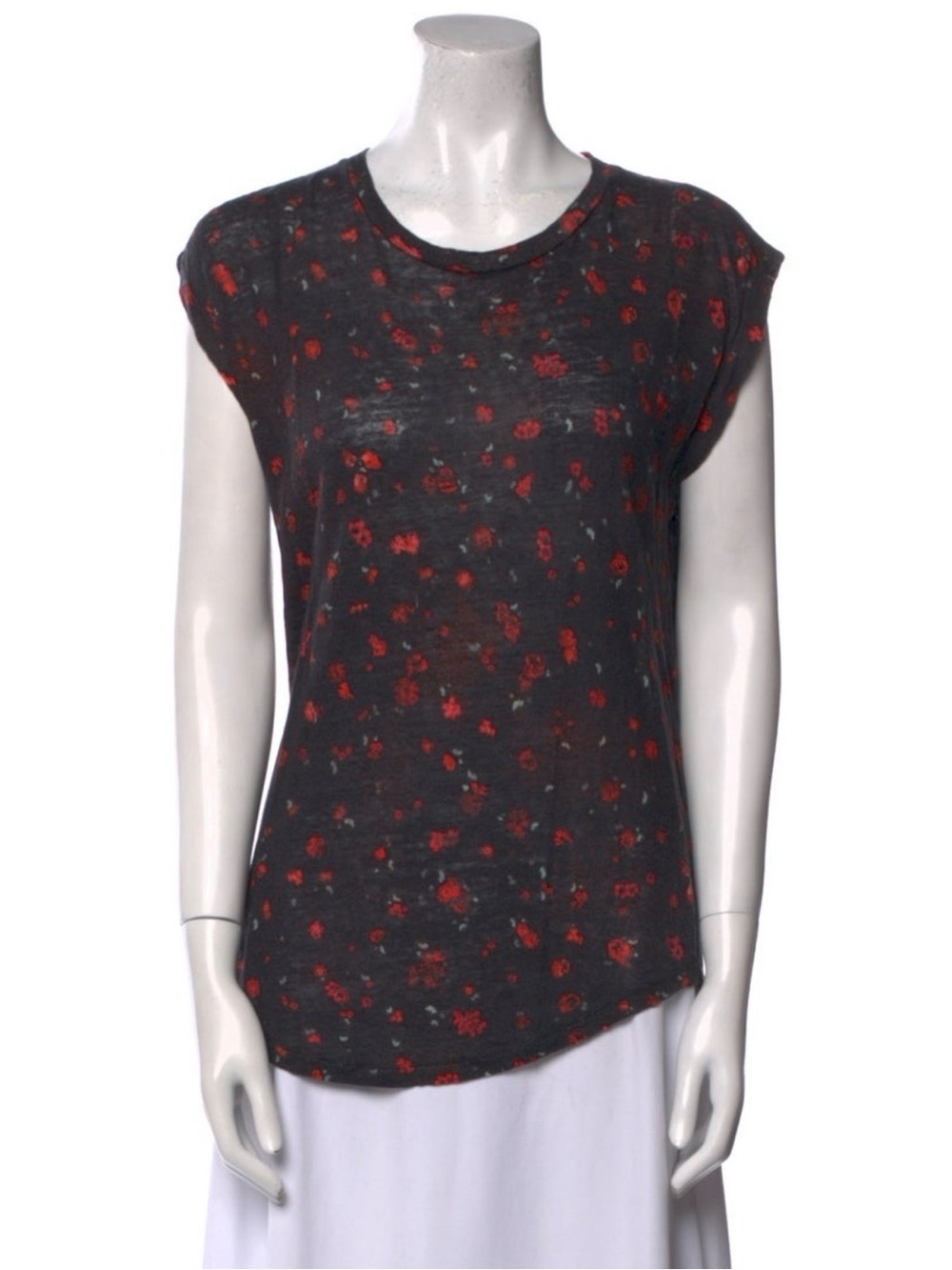 IRO linen floral rose print  Charcoal/black/red Cap-Sleeve Tee